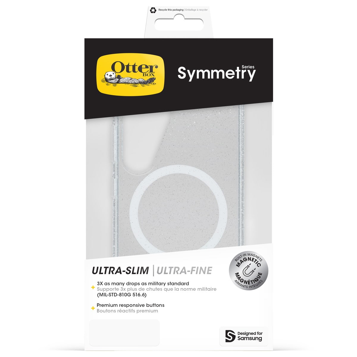 [OUTLET] Galaxy S25  スマホケース スマホカバー Symmetry Clear Magnets Qi2ワイヤレス充電器対応 耐衝撃 ラメ グリッター スターダスト (77-97407) クリア/ラメ