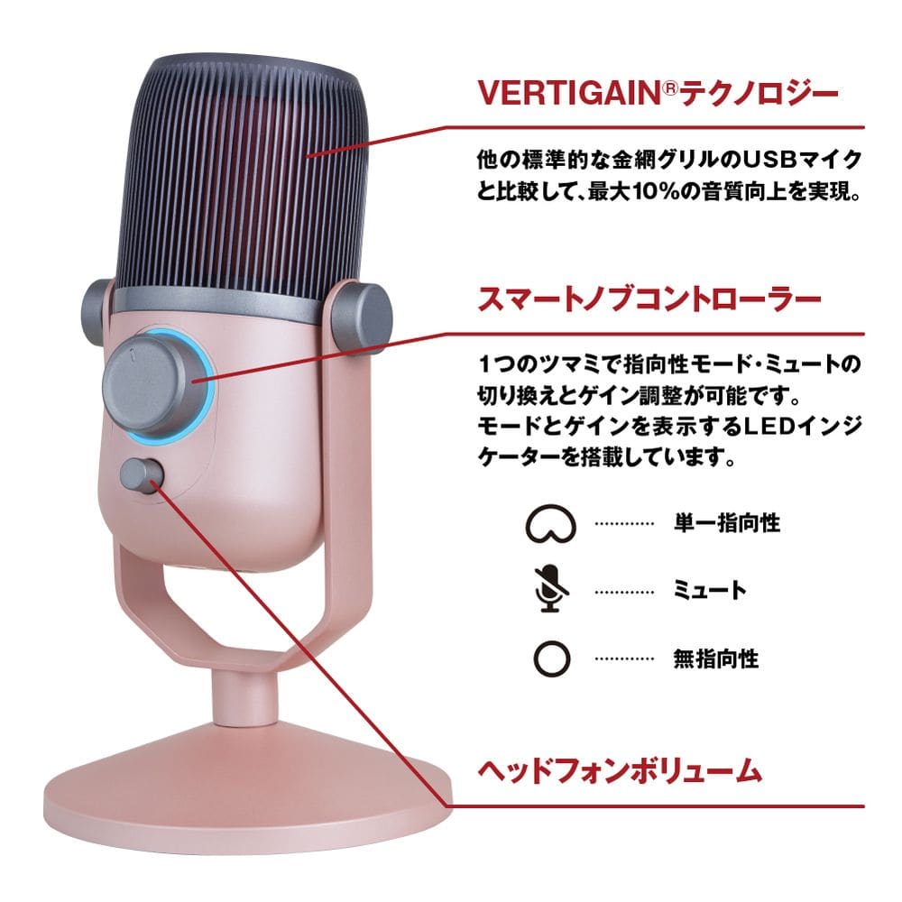 ストリーミング マイク ハイレゾ音質 Thronmax[スロンマックス]  ROSA(ピンク) USB接続  (MG-M4R) ピンク