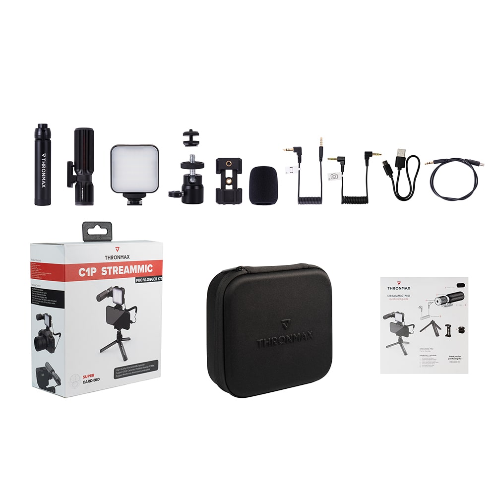 マイクロフォン ストリームマイク STREAMMIC Pro Vlogger Kit Thronmax[スロンマックス] スマホ&カメラ対応 スタンド/LEDライト付き 3脚スタンド (MG-C1P) ブラック