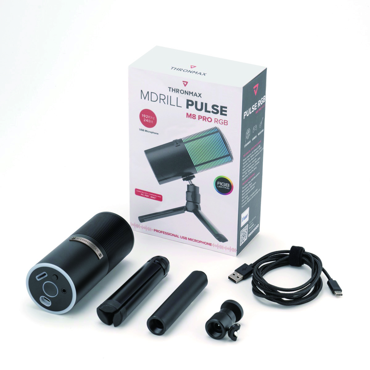 ストリーミング マイク USBマイクロフォン Pulse RGB M8Pro Thronmax[スロンマックス] (MG-M8PRO) ブラック