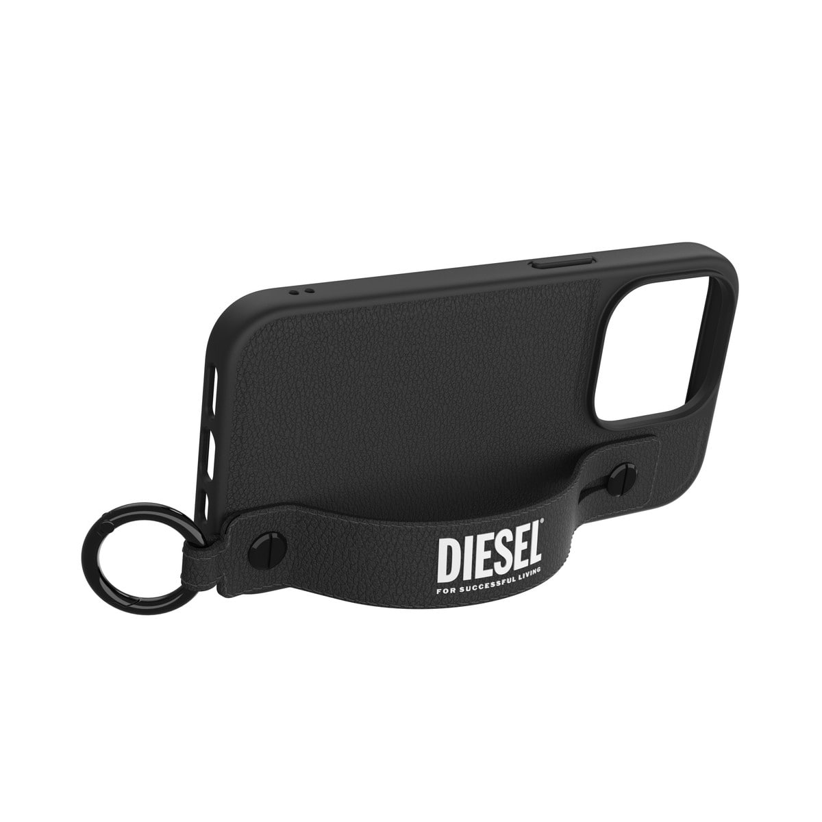 [OUTLET] iPhone 14 Pro スマホケース スマホカバー レザー調 ハンドストラップ付 Black(ブラック)/White(ホワイト) Leather Handstrap リング付 DIESEL[ディーゼル] ブラック/ホワイト 50284