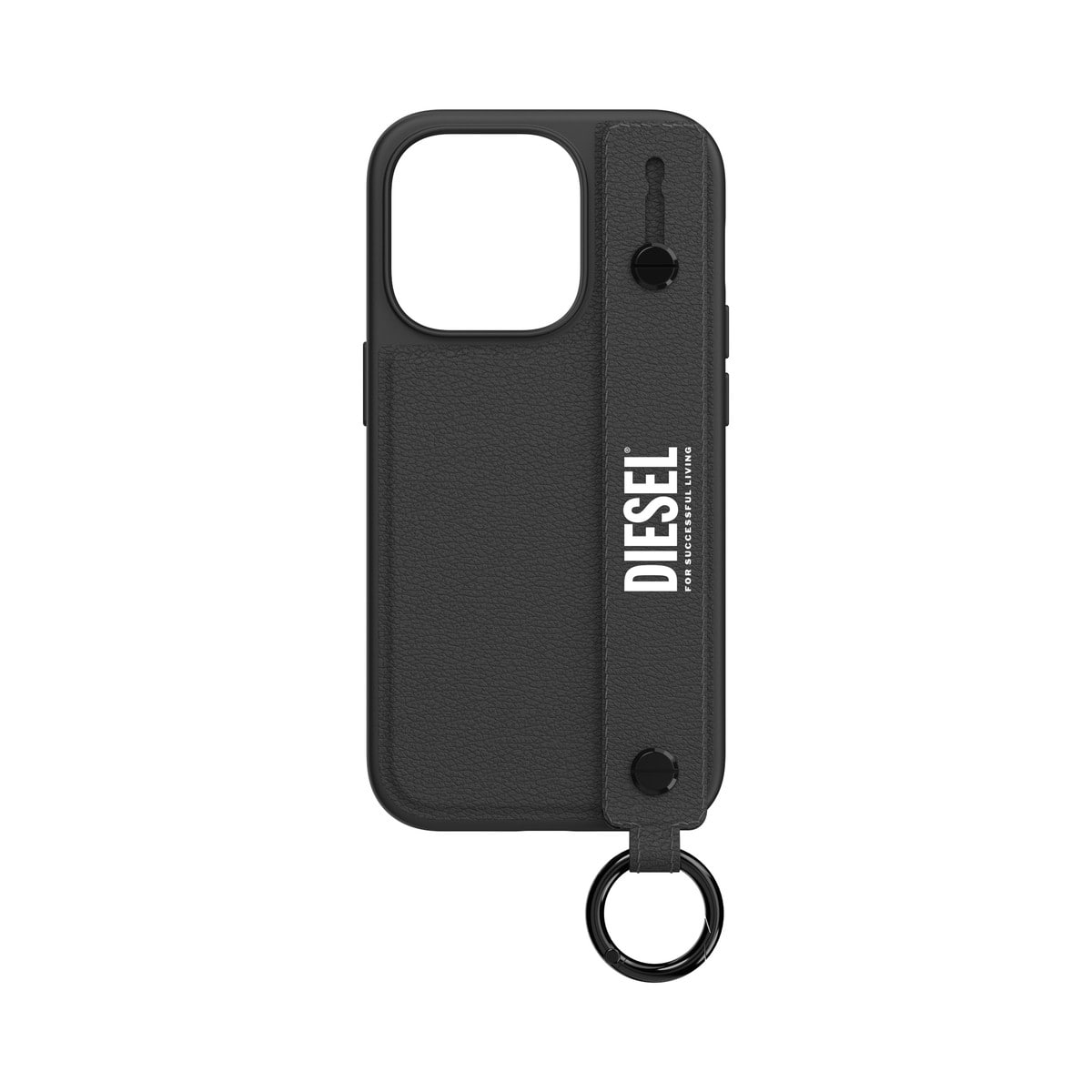 [OUTLET] iPhone 14 Pro スマホケース スマホカバー レザー調 ハンドストラップ付 Black(ブラック)/White(ホワイト) Leather Handstrap リング付 DIESEL[ディーゼル] ブラック/ホワイト 50284