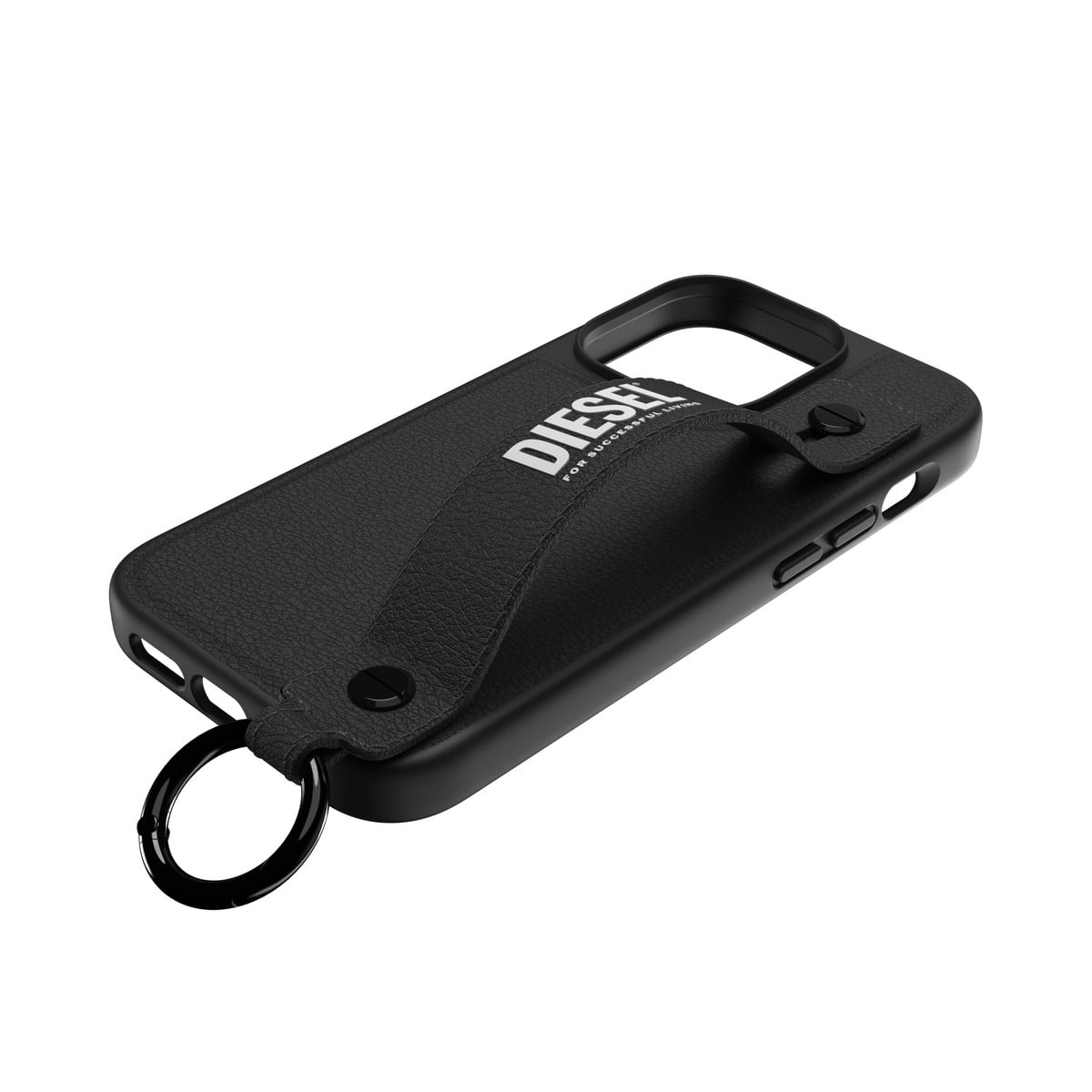 [OUTLET] iPhone 14 Pro スマホケース スマホカバー レザー調 ハンドストラップ付 Black(ブラック)/White(ホワイト) Leather Handstrap リング付 DIESEL[ディーゼル] ブラック/ホワイト 50284