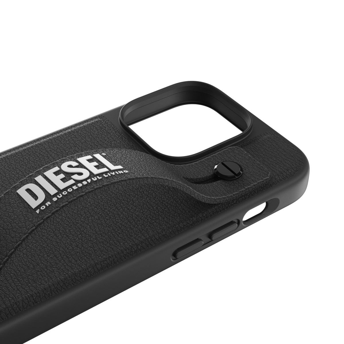 [OUTLET] iPhone 14 Pro スマホケース スマホカバー レザー調 ハンドストラップ付 Black(ブラック)/White(ホワイト) Leather Handstrap リング付 DIESEL[ディーゼル] ブラック/ホワイト 50284