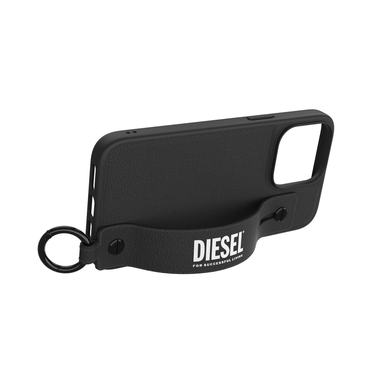 [OUTLET] iPhone 14 Pro Max スマホケース スマホカバー レザー調 ハンドストラップ付 Black(ブラック)/White(ホワイト) Leather Handstrap リング付 DIESEL[ディーゼル] ブラック/ホワイト 50286