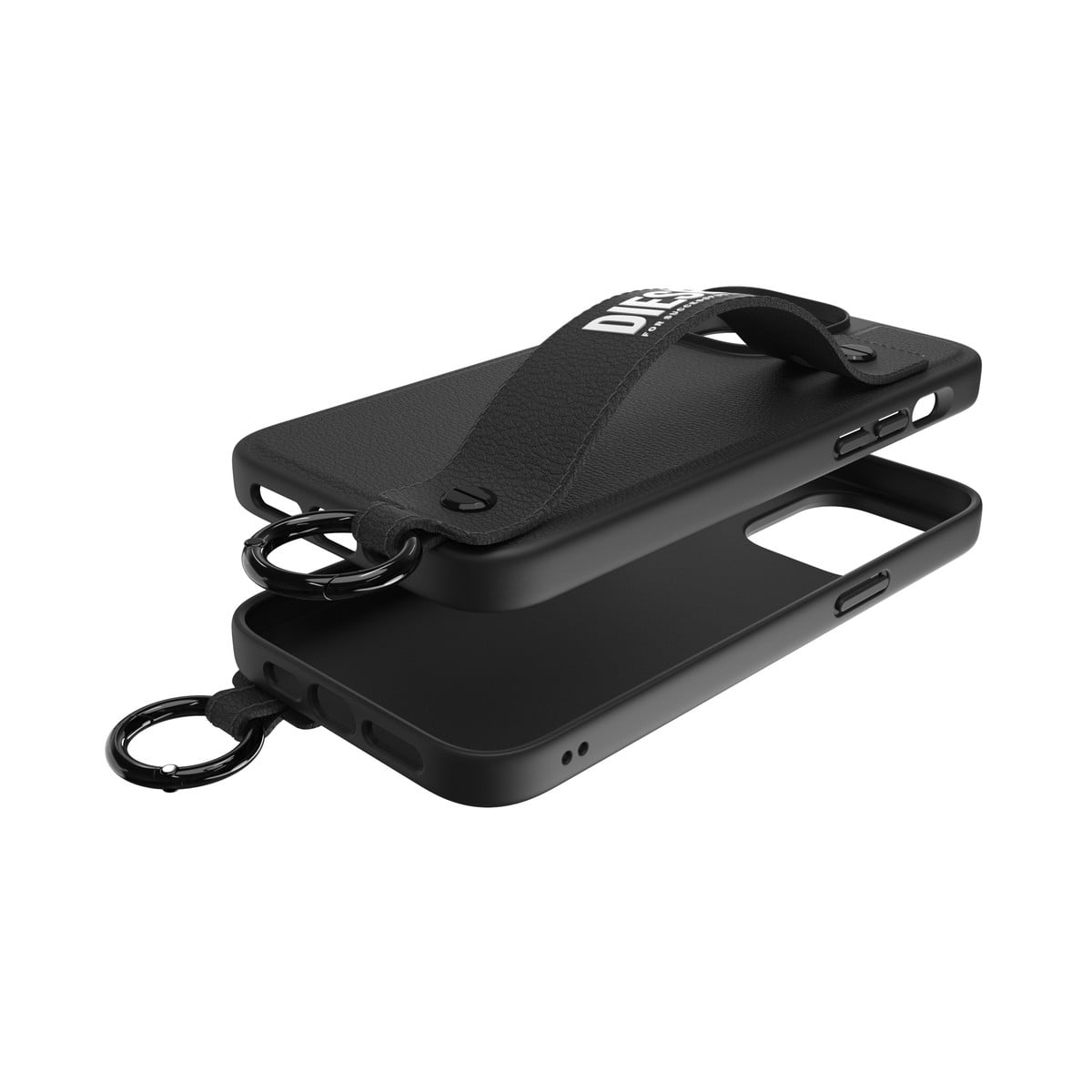 [OUTLET] iPhone 14 Pro Max スマホケース スマホカバー レザー調 ハンドストラップ付 Black(ブラック)/White(ホワイト) Leather Handstrap リング付 DIESEL[ディーゼル] ブラック/ホワイト 50286