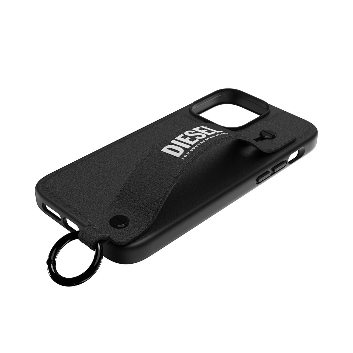 [OUTLET] iPhone 14 Pro Max スマホケース スマホカバー レザー調 ハンドストラップ付 Black(ブラック)/White(ホワイト) Leather Handstrap リング付 DIESEL[ディーゼル] ブラック/ホワイト 50286