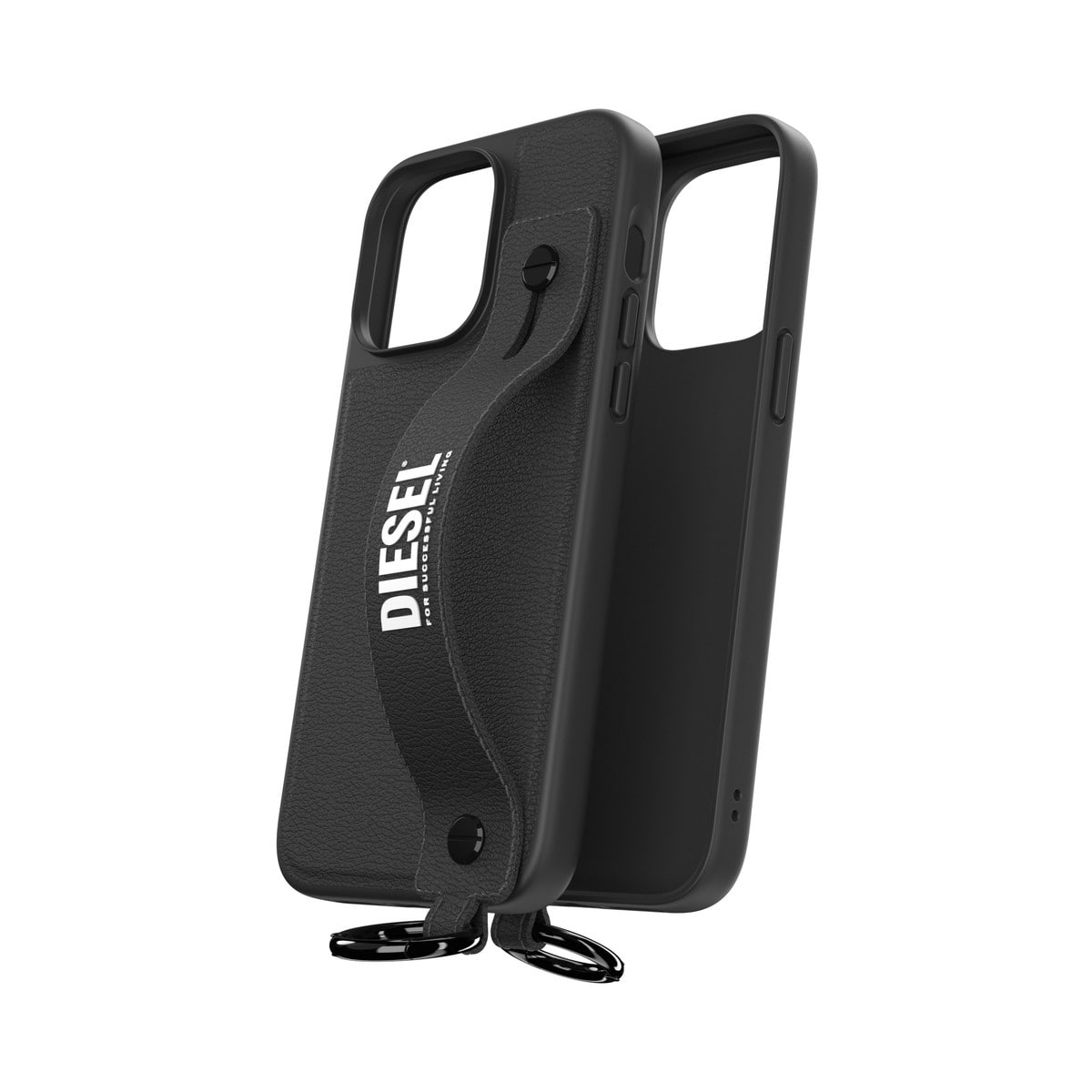 [OUTLET] iPhone 14 Pro Max スマホケース スマホカバー レザー調 ハンドストラップ付 Black(ブラック)/White(ホワイト) Leather Handstrap リング付 DIESEL[ディーゼル] ブラック/ホワイト 50286