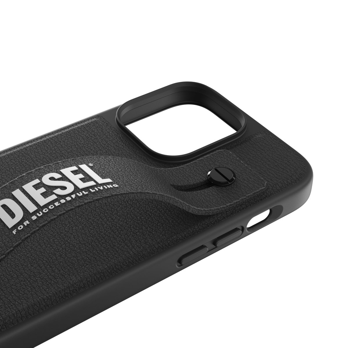 [OUTLET] iPhone 14 Pro Max スマホケース スマホカバー レザー調 ハンドストラップ付 Black(ブラック)/White(ホワイト) Leather Handstrap リング付 DIESEL[ディーゼル] ブラック/ホワイト 50286