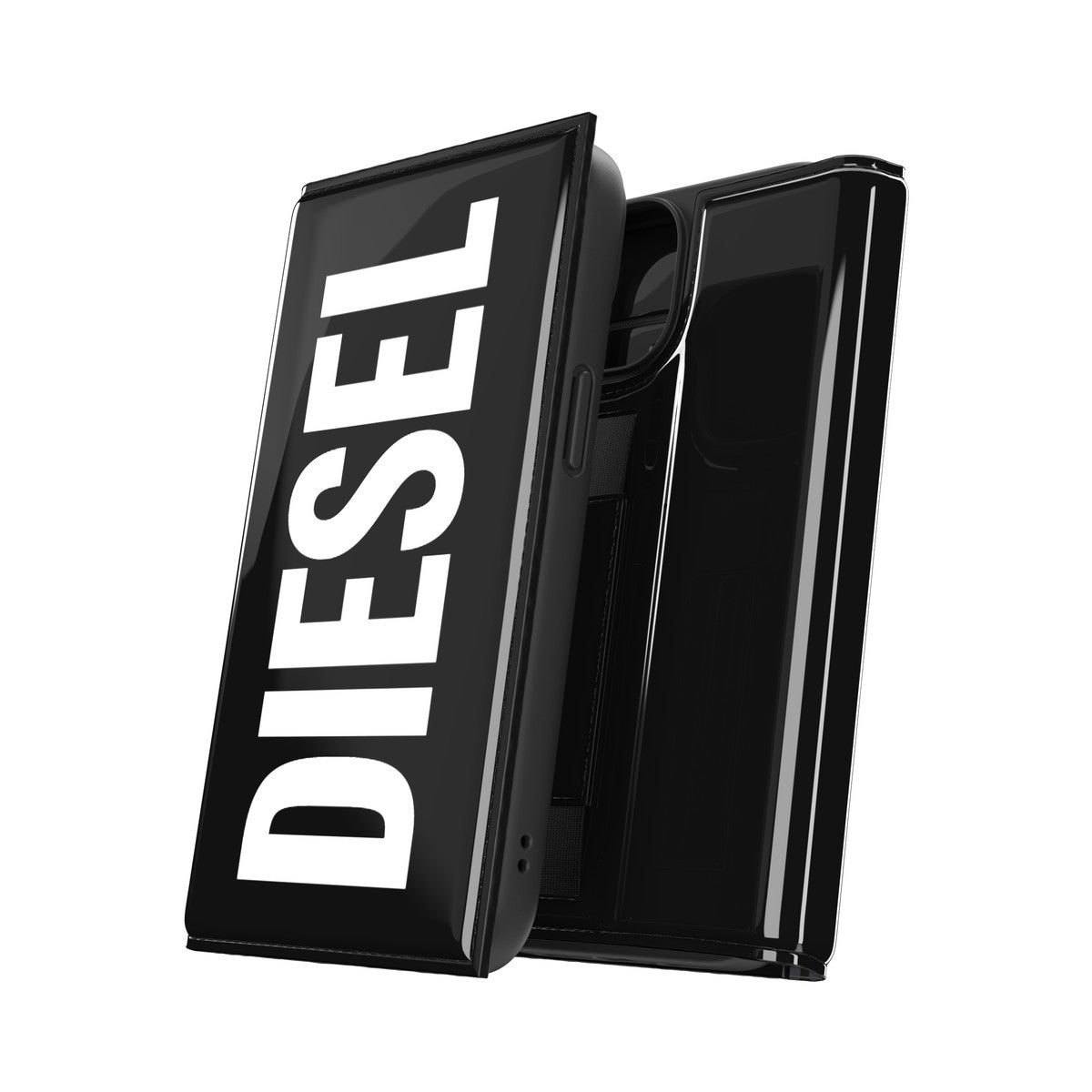 [OUTLET] iPhone 14 スマホケース スマホカバー Wallet Booklet Black(ブラック)/White(ホワイト) 手帳型 ロゴ ポケット/カードスリット搭載 DIESEL[ディーゼル] ブラック 51502