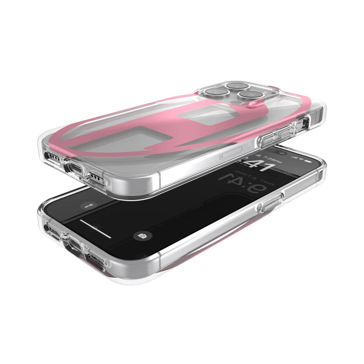 [OUTLET] iPhone 15 Pro Oval D Clear Pink スマホケース スマホカバー オーバルD ロゴ ミラーデザインデザイン メタリック クリア/ピンク DIESEL[ディーゼル] クリア/ピンク 54110