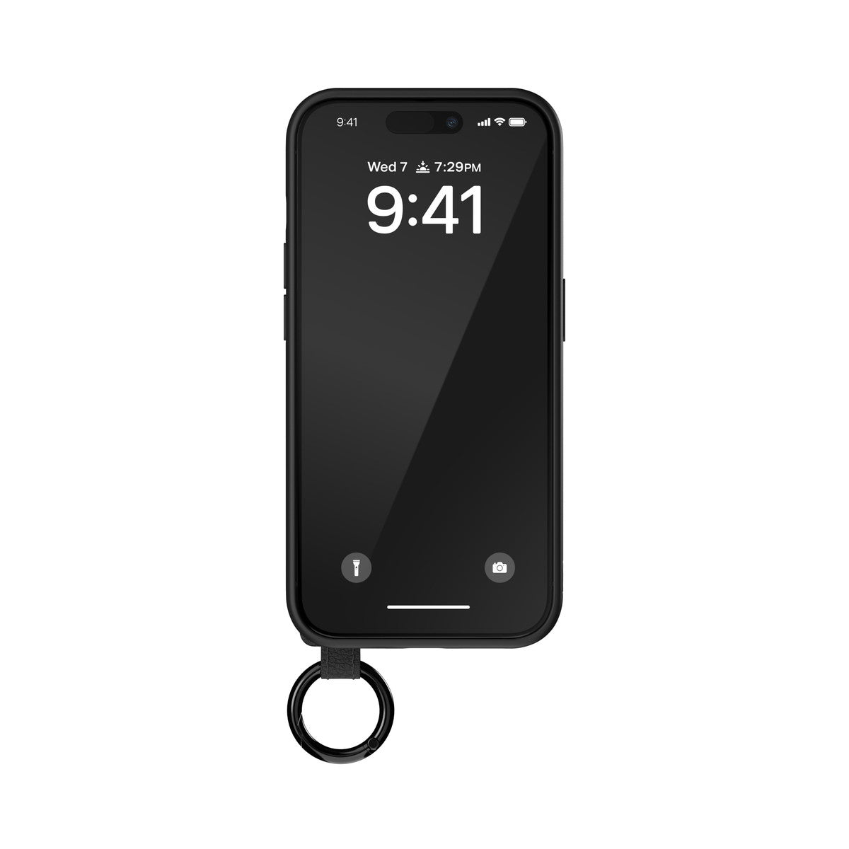 [OUTLET] iPhone 15 Pro スマホケース スマホカバー レザー調 ハンドストラップ付 Black(ブラック)/White(ホワイト) Leather Handstrap リング付 DIESEL[ディーゼル] ブラック 54178