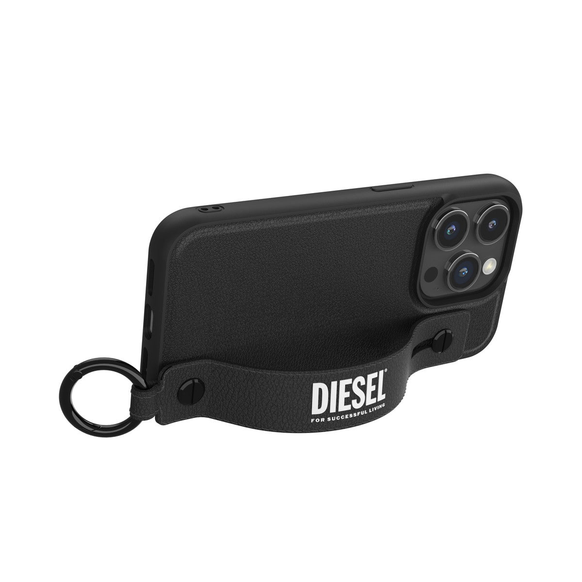 [OUTLET] iPhone 15 Pro スマホケース スマホカバー レザー調 ハンドストラップ付 Black(ブラック)/White(ホワイト) Leather Handstrap リング付 DIESEL[ディーゼル] ブラック 54178