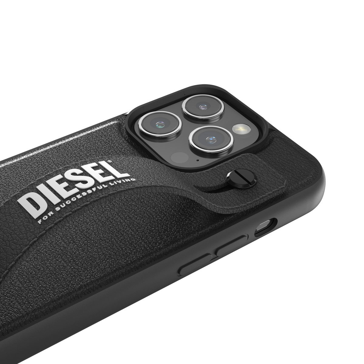[OUTLET] iPhone 15 Pro スマホケース スマホカバー レザー調 ハンドストラップ付 Black(ブラック)/White(ホワイト) Leather Handstrap リング付 DIESEL[ディーゼル] ブラック 54178