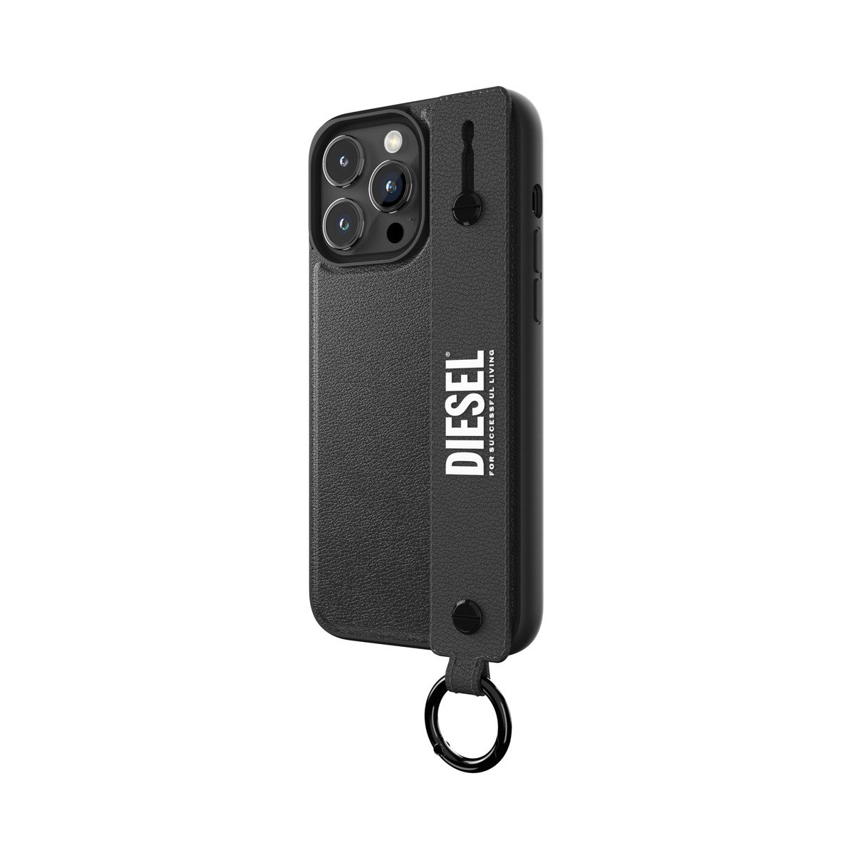 [OUTLET] iPhone 15 Pro Max スマホケース スマホカバー レザー調 ハンドストラップ付 Black(ブラック)/White(ホワイト) Leather Handstrap リング付 DIESEL[ディーゼル] ブラック 54180