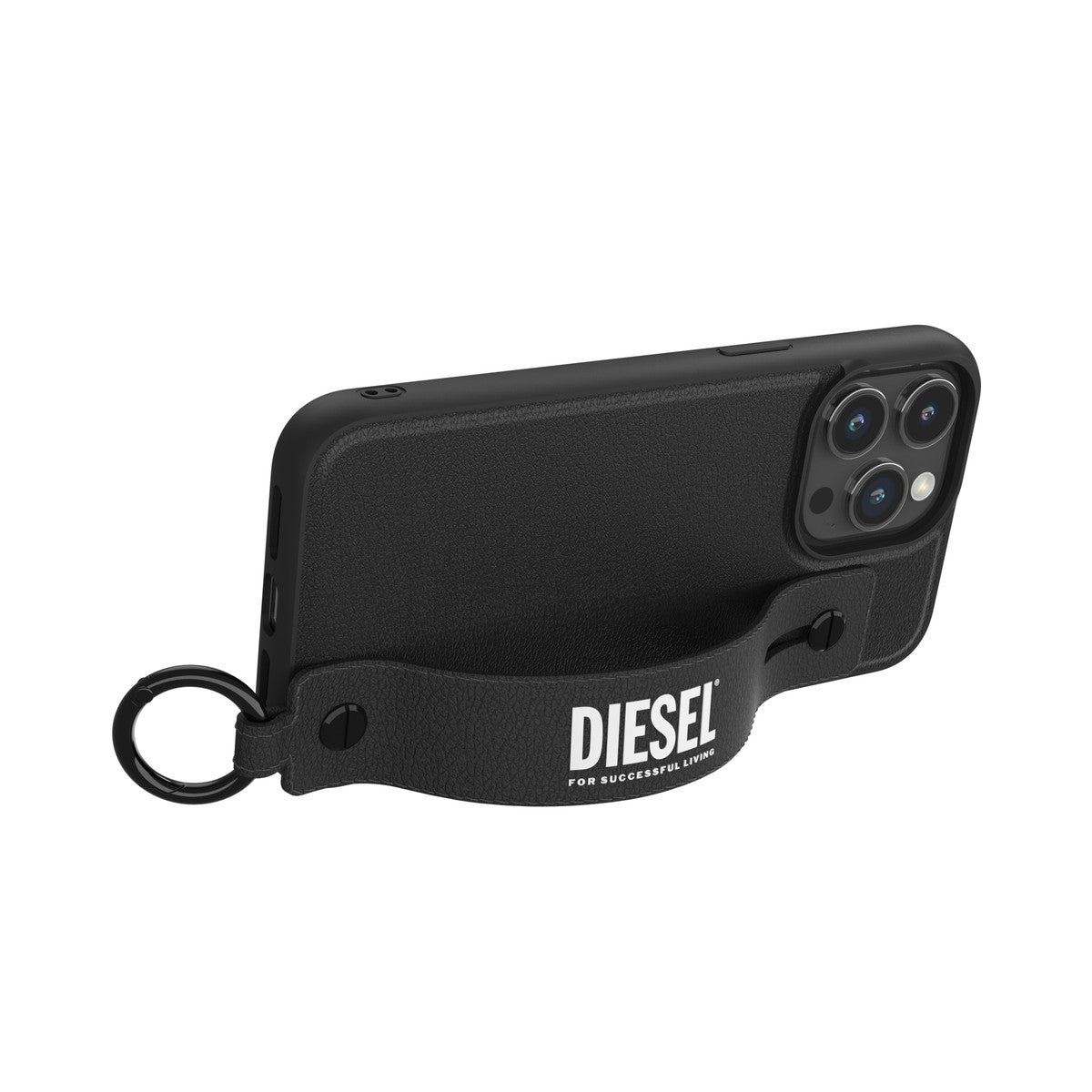 [OUTLET] iPhone 15 Pro Max スマホケース スマホカバー レザー調 ハンドストラップ付 Black(ブラック)/White(ホワイト) Leather Handstrap リング付 DIESEL[ディーゼル] ブラック 54180