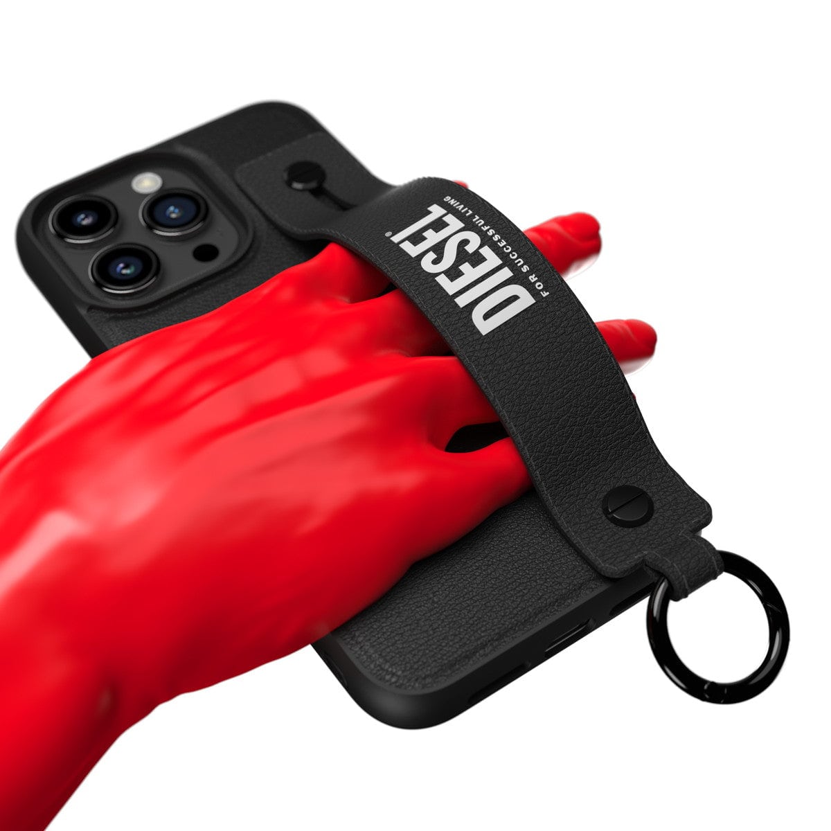 [OUTLET] iPhone 15 Pro Max スマホケース スマホカバー レザー調 ハンドストラップ付 Black(ブラック)/White(ホワイト) Leather Handstrap リング付 DIESEL[ディーゼル] ブラック 54180