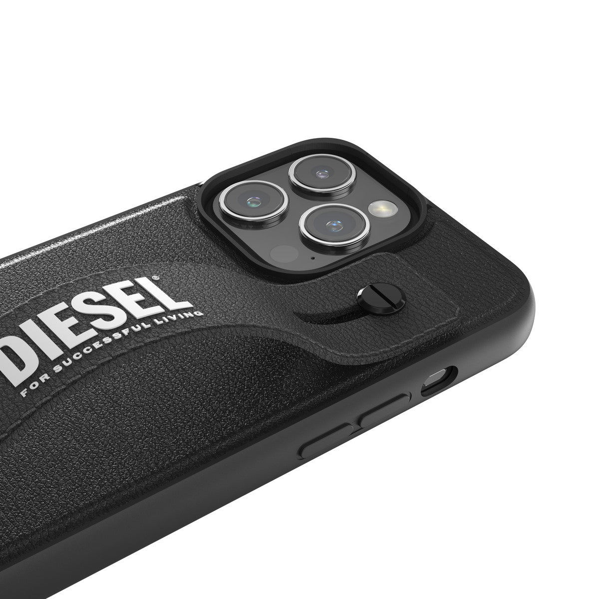 [OUTLET] iPhone 15 Pro Max スマホケース スマホカバー レザー調 ハンドストラップ付 Black(ブラック)/White(ホワイト) Leather Handstrap リング付 DIESEL[ディーゼル] ブラック 54180