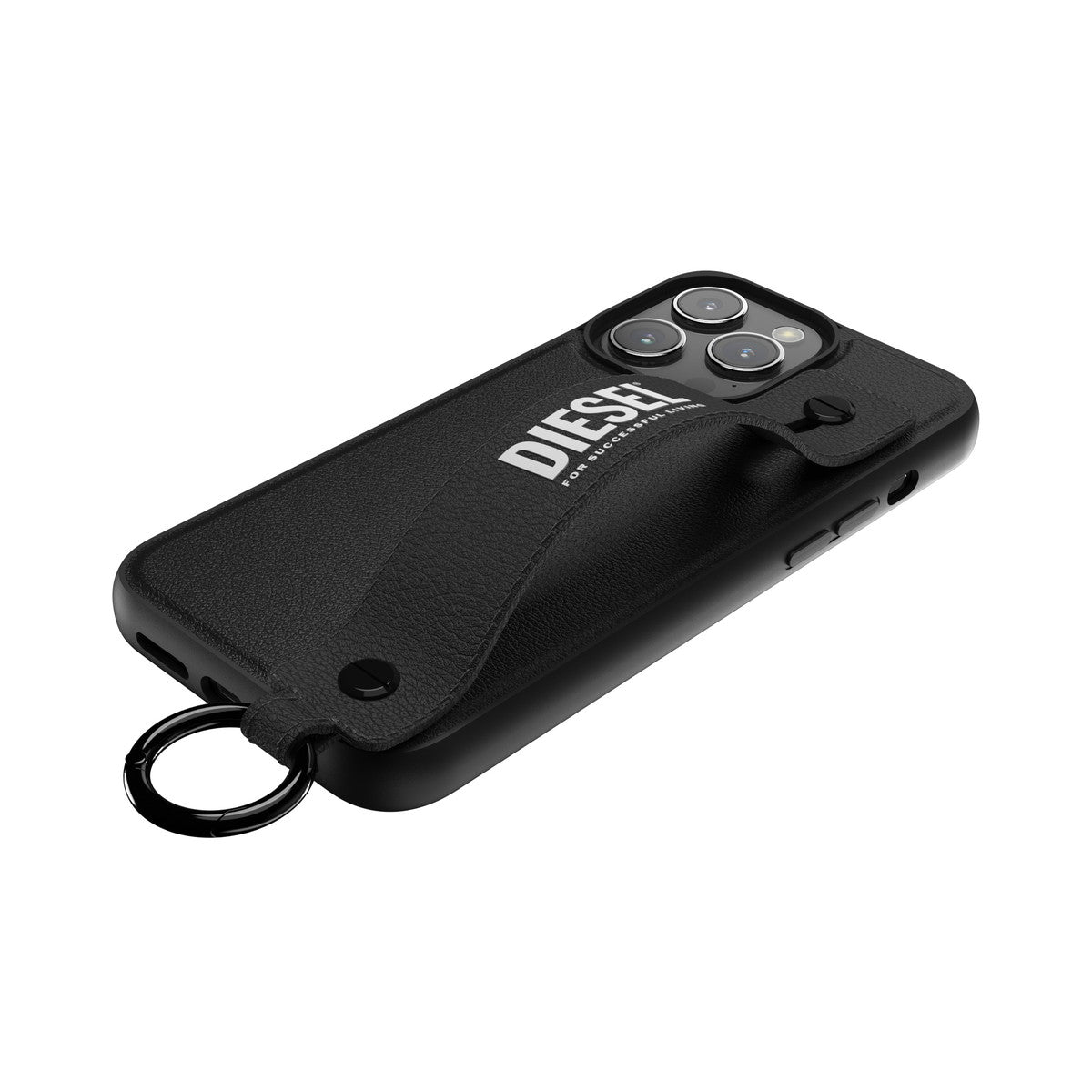 [OUTLET] iPhone 15 Pro Max スマホケース スマホカバー レザー調 ハンドストラップ付 Black(ブラック)/White(ホワイト) Leather Handstrap リング付 DIESEL[ディーゼル] ブラック 54180