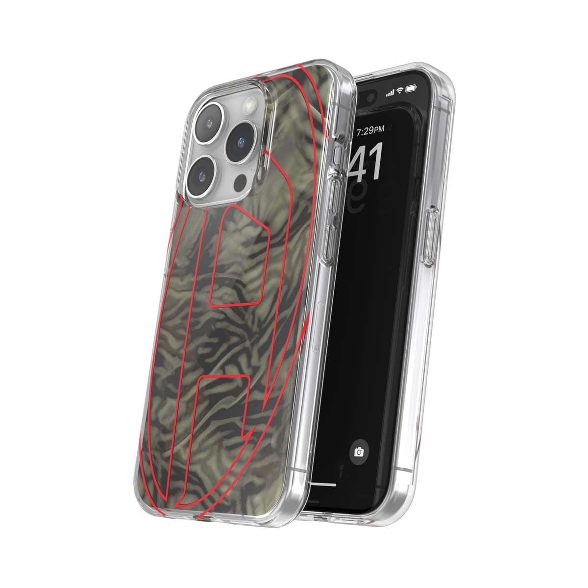 [OUTLET] iPhone 15 Pro スマホケース スマホカバー Oval D Camo Green(グリーン)/Red(レッド) オーバルD 迷彩柄 ミライタリー カモフラ ロゴ DIESEL[ディーゼル] グリーン/レッド 60052