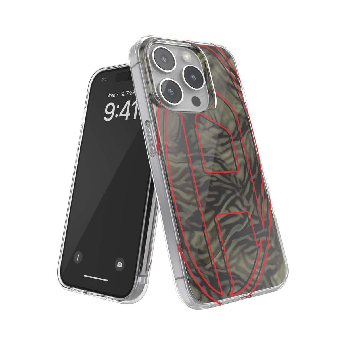 [OUTLET] iPhone 15 Pro スマホケース スマホカバー Oval D Camo Green(グリーン)/Red(レッド) オーバルD 迷彩柄 ミライタリー カモフラ ロゴ DIESEL[ディーゼル] グリーン/レッド 60052