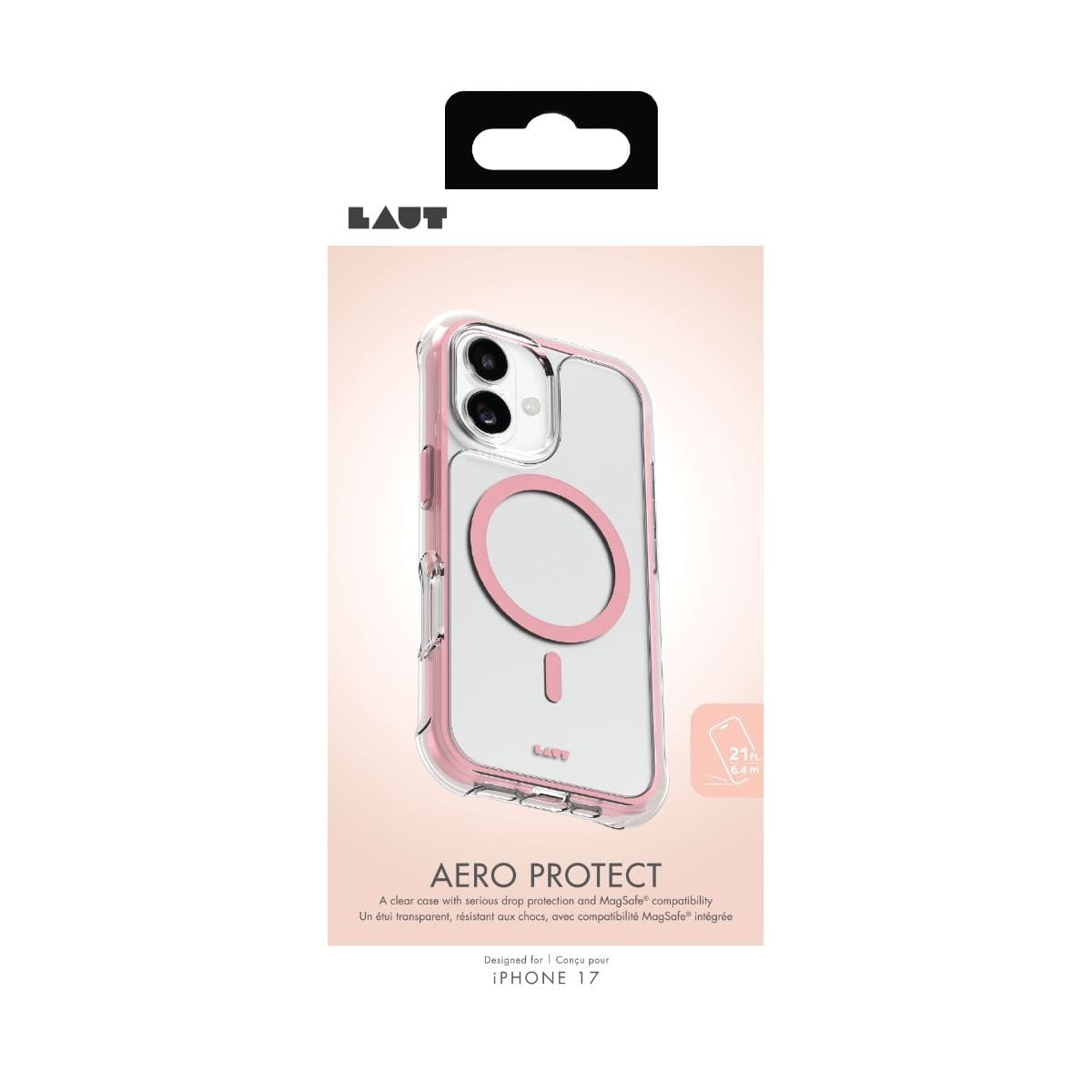 iPhone 17 スマホケース スマホカバー MagSafe対応 Clear/Pink(クリア/レースピンク) LAUT[ラウト] AERO PROTECT[エアロ プロテクト] クリアピンク L_IP25A_AP_P