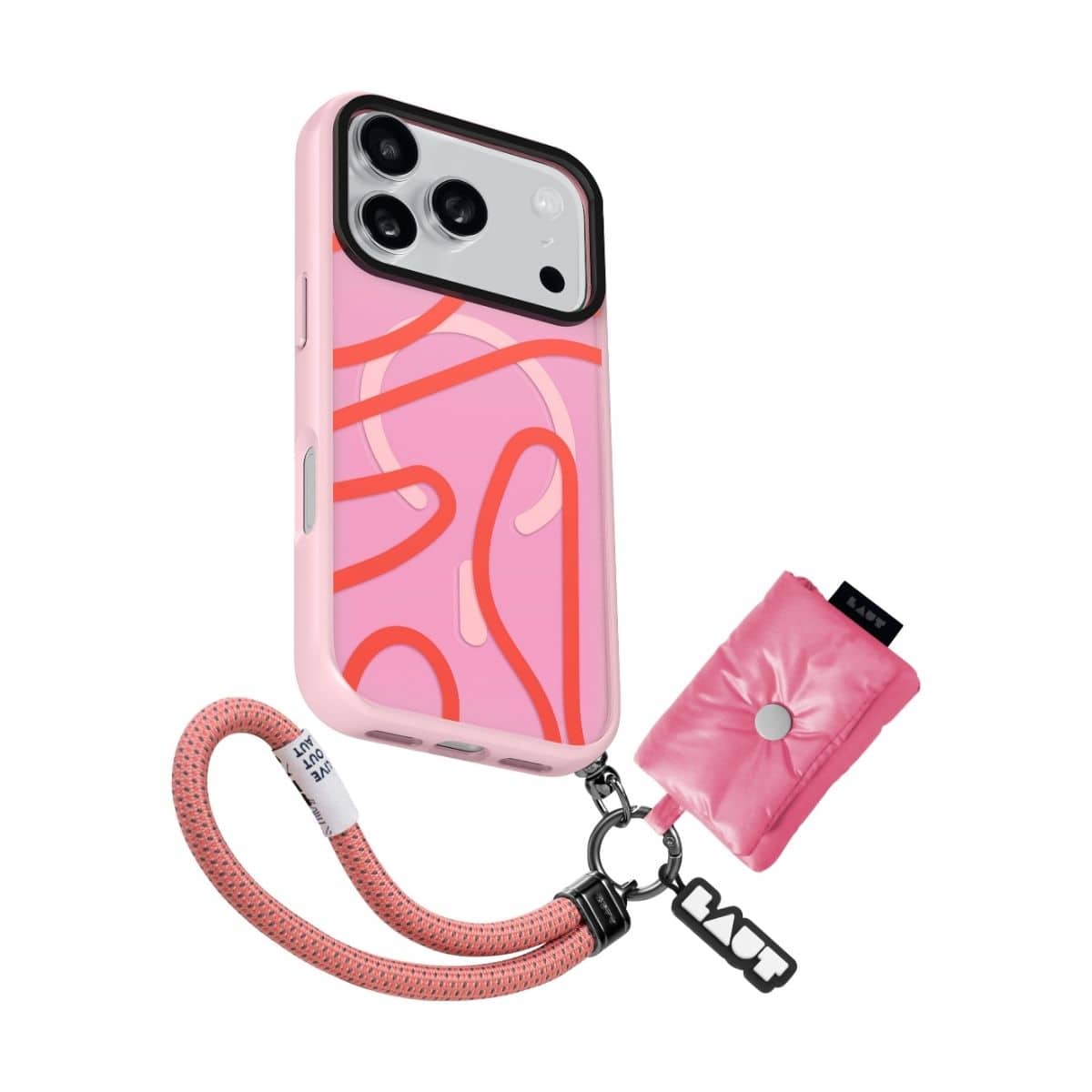 iPhone 17 Pro スマホケース スマホカバー ミニポーチ付/ストラップ付/チャーム付 MagSafe対応 ロージーウェーブ(ピンク) LAUT[ラウト] KEYKO POP[キーコ ポップ] ピンク L_IP25B_KP_P