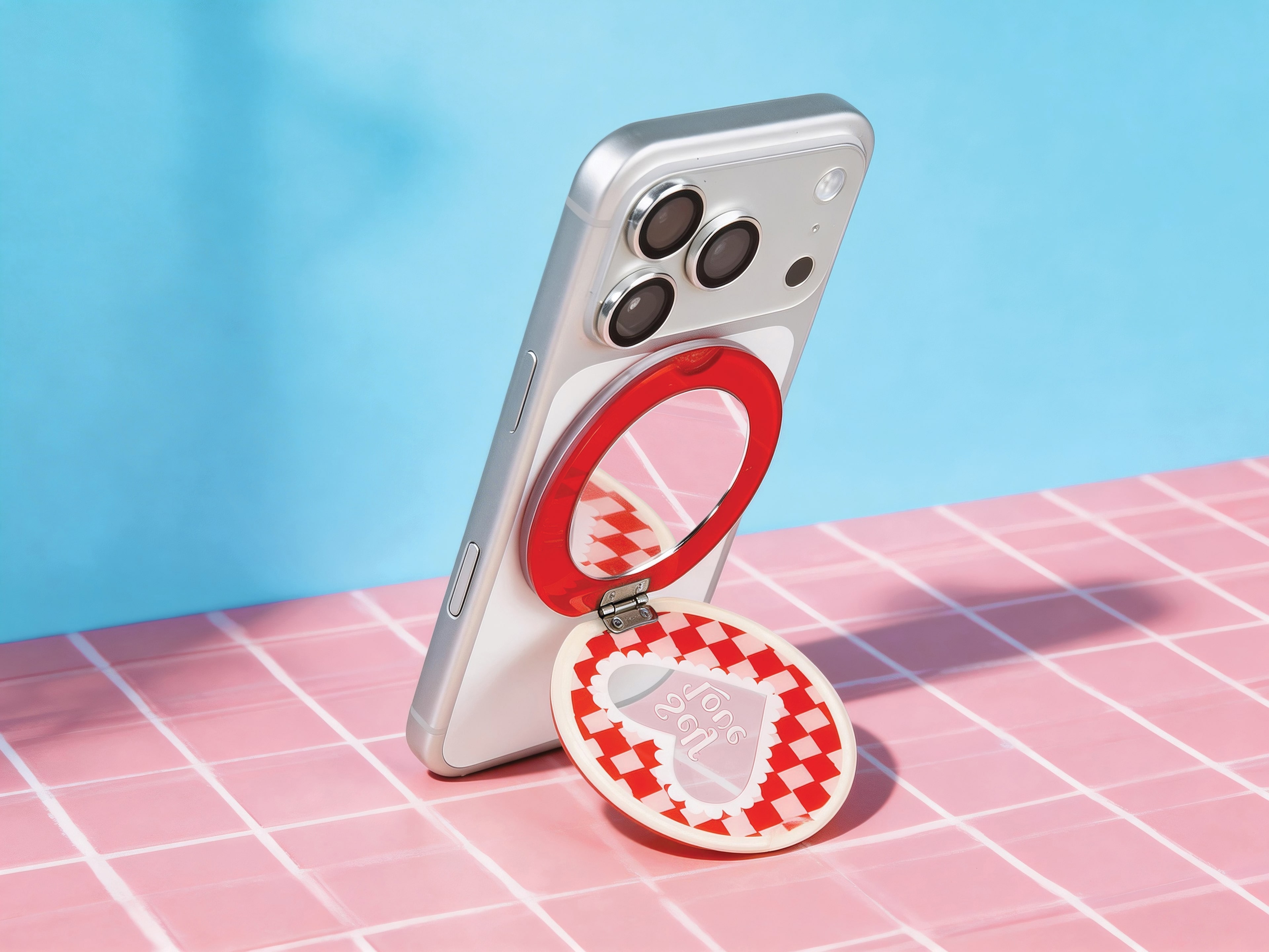 折りたたみミラー付スマホスタンド(ミラー等倍) MagSafe対応 マグネットリング付属 Self Love ハート LAUT[ラウト] MAGMOJI[マグモジ] MIRROR STAND ハート ミラー等倍
