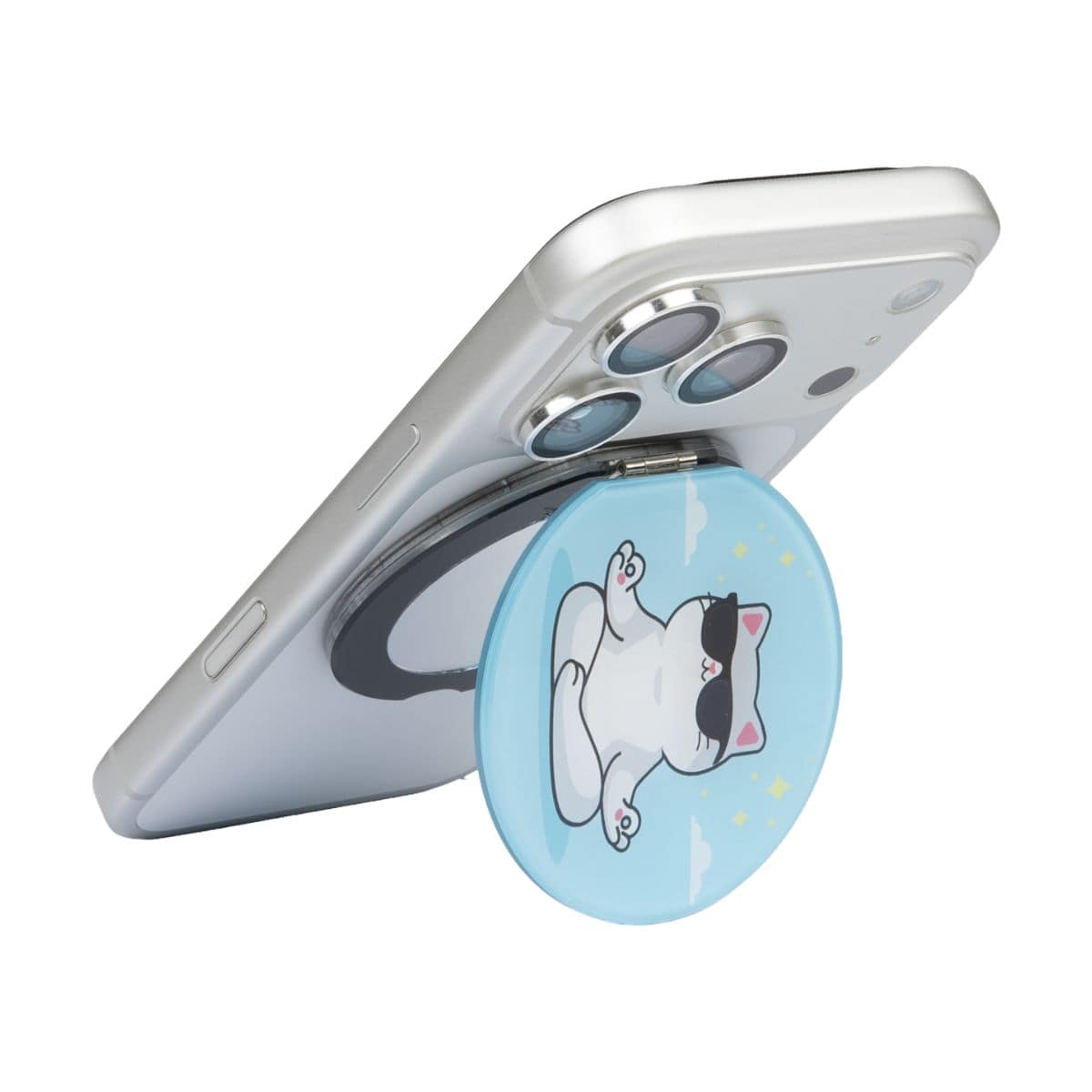 折りたたみミラー付スマホスタンド(拡大鏡) MagSafe対応 マグネットリング付属 Stay Calm ネコ LAUT[ラウト] MAGMOJI[マグモジ] MIRROR STAND ネコ/リラックス ミラー拡大鏡