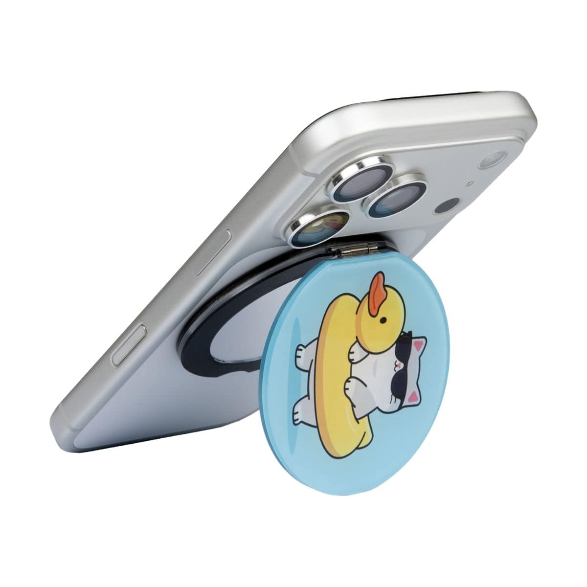 折りたたみミラー付スマホスタンド(拡大鏡) MagSafe対応 マグネットリング付属 Stay Calm ネコ 浮き輪 LAUT[ラウト] MAGMOJI[マグモジ] MIRROR STAND ネコ/浮き輪 ミラー拡大鏡