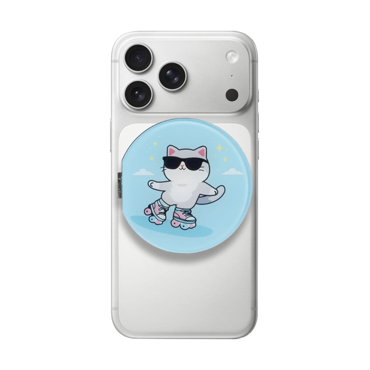 折りたたみミラー付スマホスタンド(拡大鏡) MagSafe対応 マグネットリング付属 Keep Rolling ネコ ローラースケート LAUT[ラウト] MAGMOJI[マグモジ] MIRROR STAND ネコ/ローラースケート ミラー拡大鏡