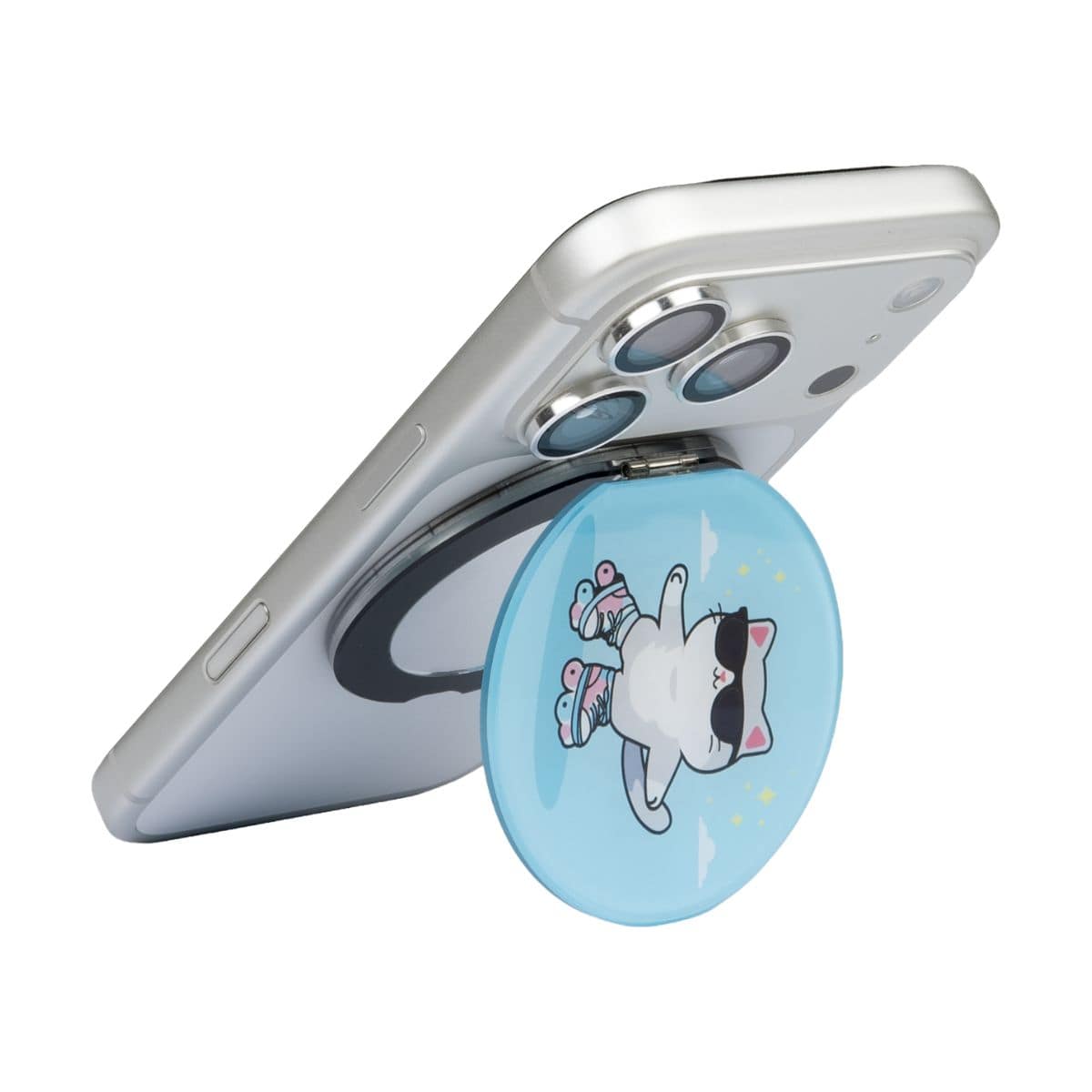 折りたたみミラー付スマホスタンド(拡大鏡) MagSafe対応 マグネットリング付属 Keep Rolling ネコ ローラースケート LAUT[ラウト] MAGMOJI[マグモジ] MIRROR STAND ネコ/ローラースケート ミラー拡大鏡