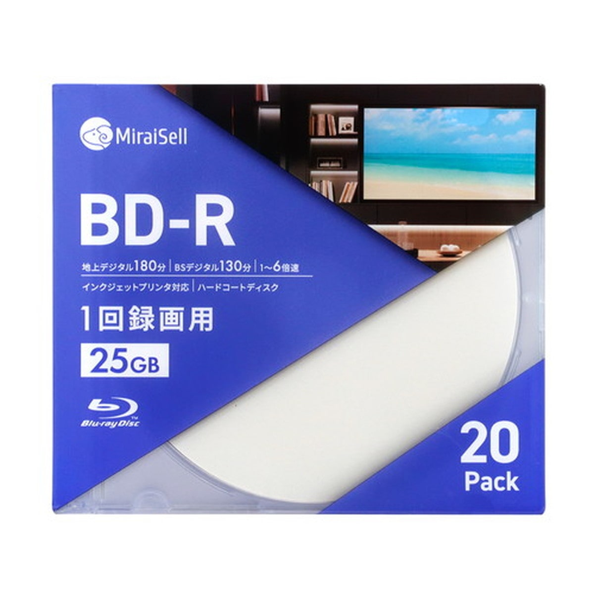 1回録画用BD-R Blu-rayディスク 25GB 20枚パック 5mm厚スリムケース MiraiSell[ミライセル] 1回録画用 BS 25GB 20枚パック