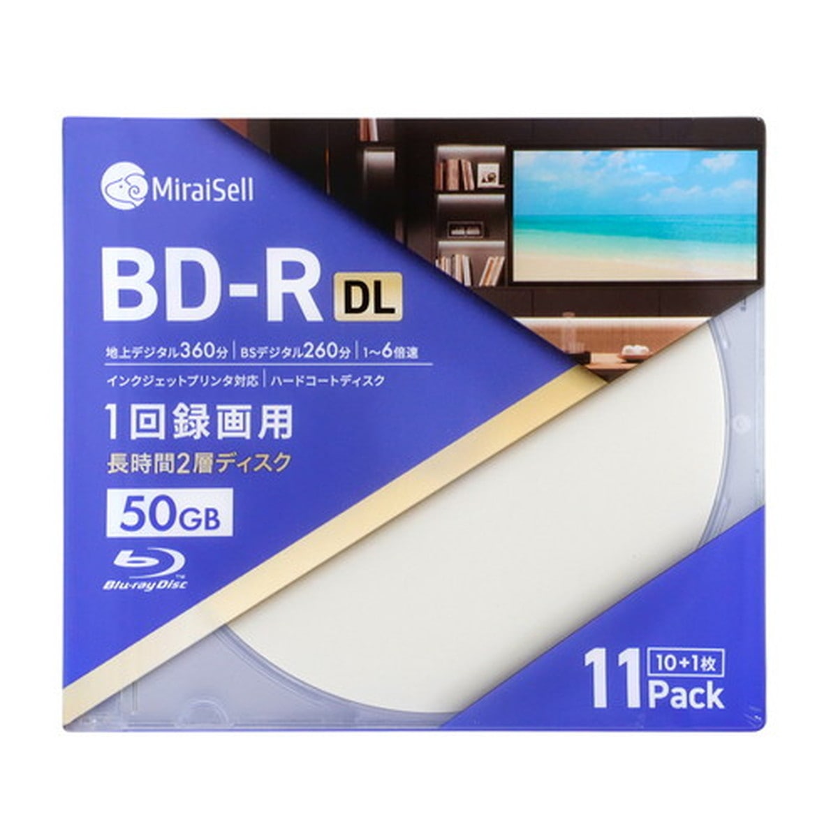 1回録画用BD-R Blu-rayディスク DL 50GB 10枚＋1枚 5mm厚スリムケース MiraiSell[ミライセル] 1回録画用 BD DL 50GB 10+1枚パック