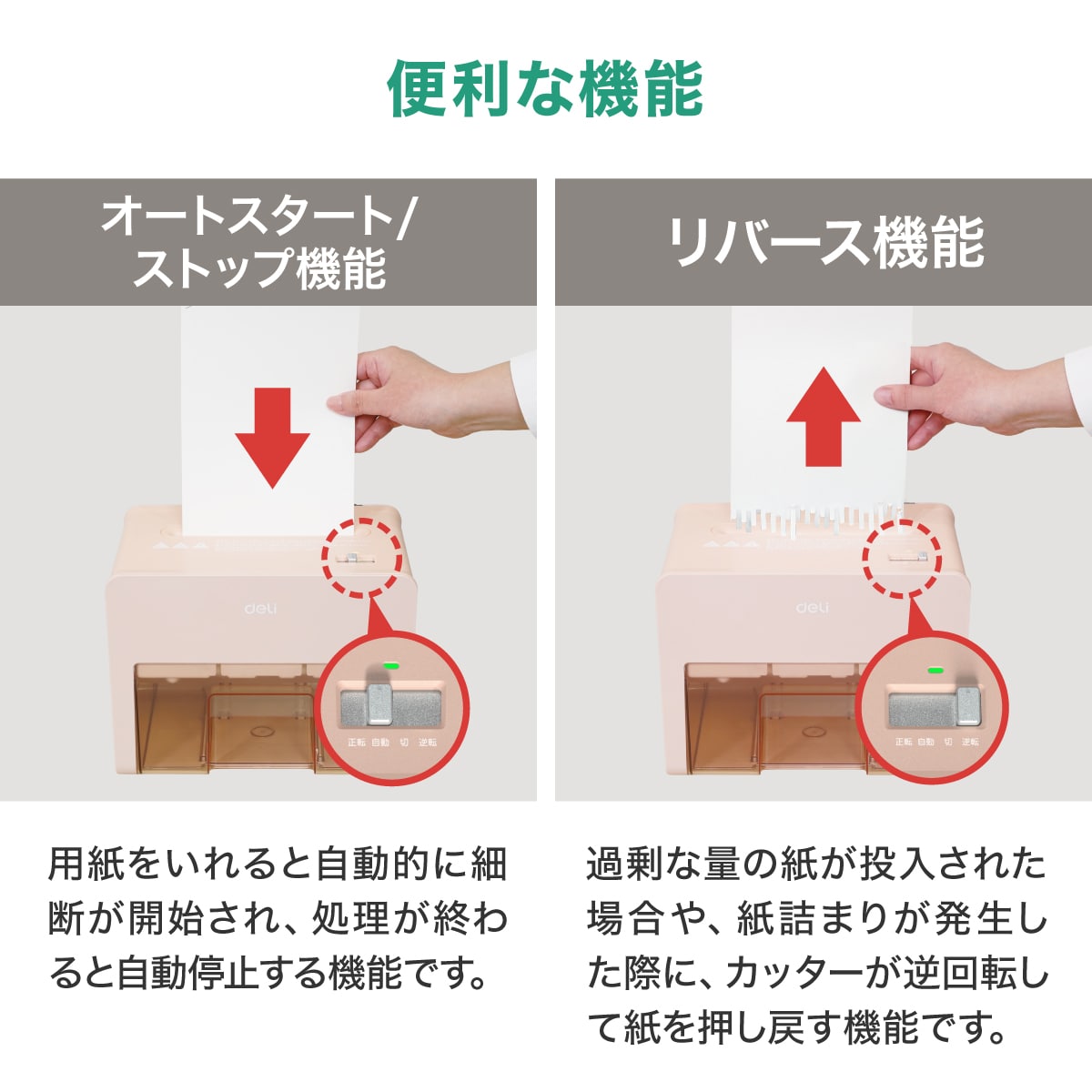 deliジャパン 卓上型コンパクトシュレッダー 業務/家庭向け A5サイズ ホッチキス クレジットカード裁断可 ピンク T925-PK ピンク