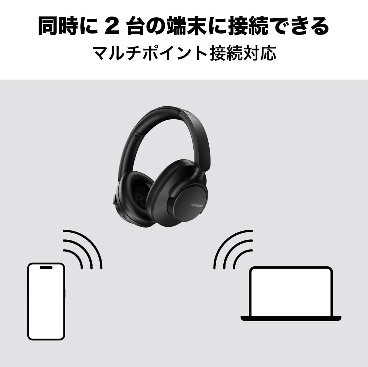 ワイヤレスヘッドホン 最大約50時間再生 ANC(アクティブノイズキャンセリング) 折りたたみ可 ミッドナイトブラック/Black(ブラック) urbanista[アーバニスタ] VALENCIA[バレンシア] ブラック 1040234