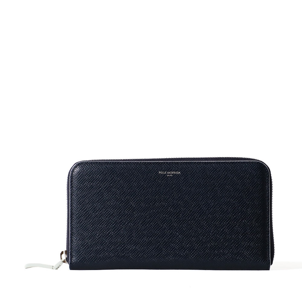 ペッレモルビダBA311BI-ラウンドジップウォレット（ミディアム）　NAVY×IVORY