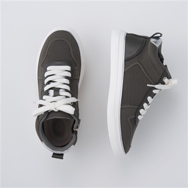 [W-B-M]撥水ニットハイカットスニーカー 4E 100094 グレー 22.5cm