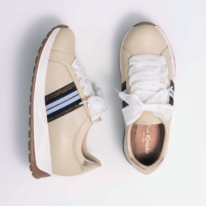 [ミスキョウコ]メッシュリボンスニーカー 4E 100652 ベージュ 22.0cm