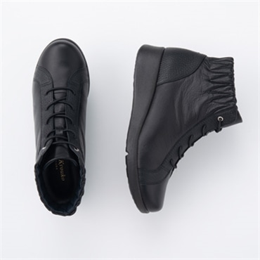 [ミスキョウコ]レースアップギャザーブーツ 4E 106022 ブラック 22.0cm