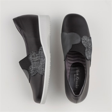 ≪SALE≫22.5cm ブラック [ミスキョウコ]フラワーモチーフシューズ 4E 106430