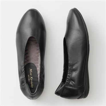 [ミスキョウコ]Ｖカットフラットパンプス 4E 108840 ブラック 22.0cm