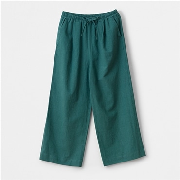 [ガーデンストーリー]ソフトリネンコットンキャンバス　ワイドパンツ ASOF25 グリーン M-L(フリーサイズ)
