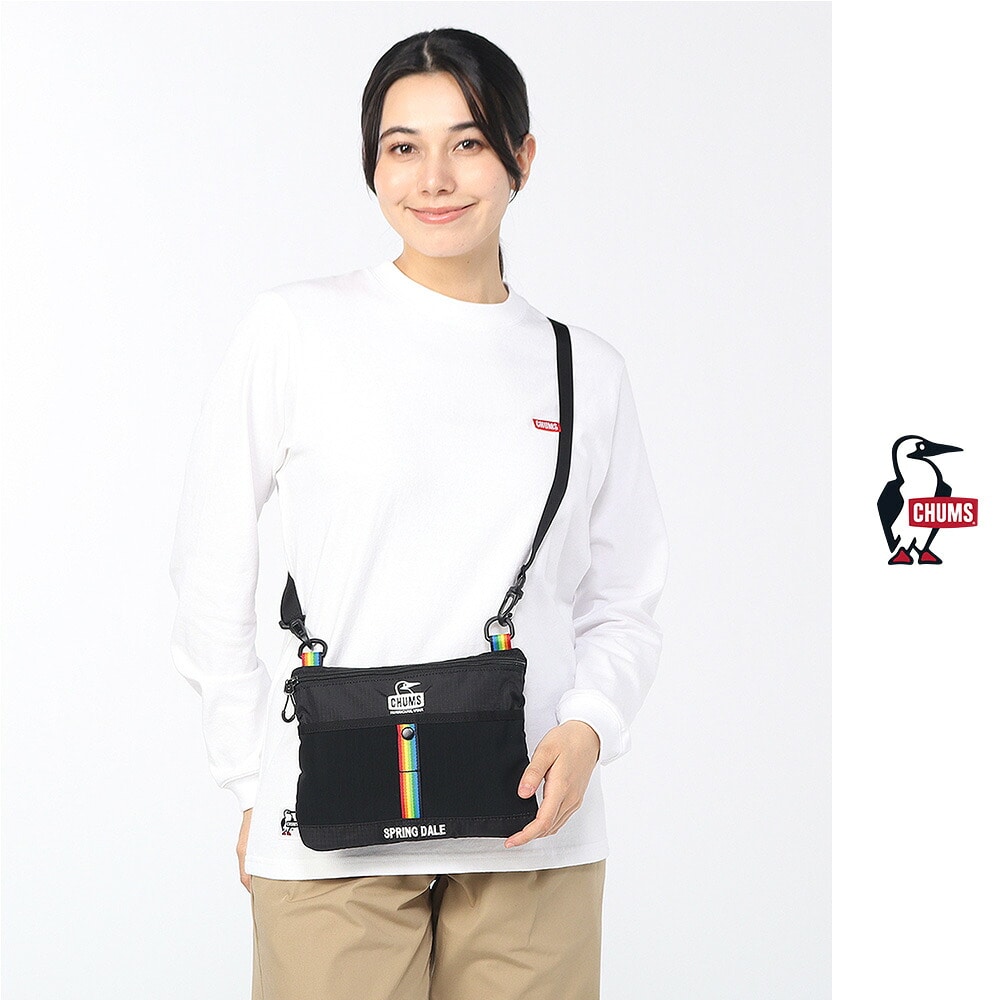 チャムス ショルダーバッグ 斜め掛け サコッシュ 1L B6 2WAY CHUMS スプリングデールサコッシュ CH60-4103 メンズ レディース キッズ 誕生日プレゼント ギフト ラッピング無料 正規代理店 1.ブラックxレインボー -604103k042 1.ブラックxレインボー