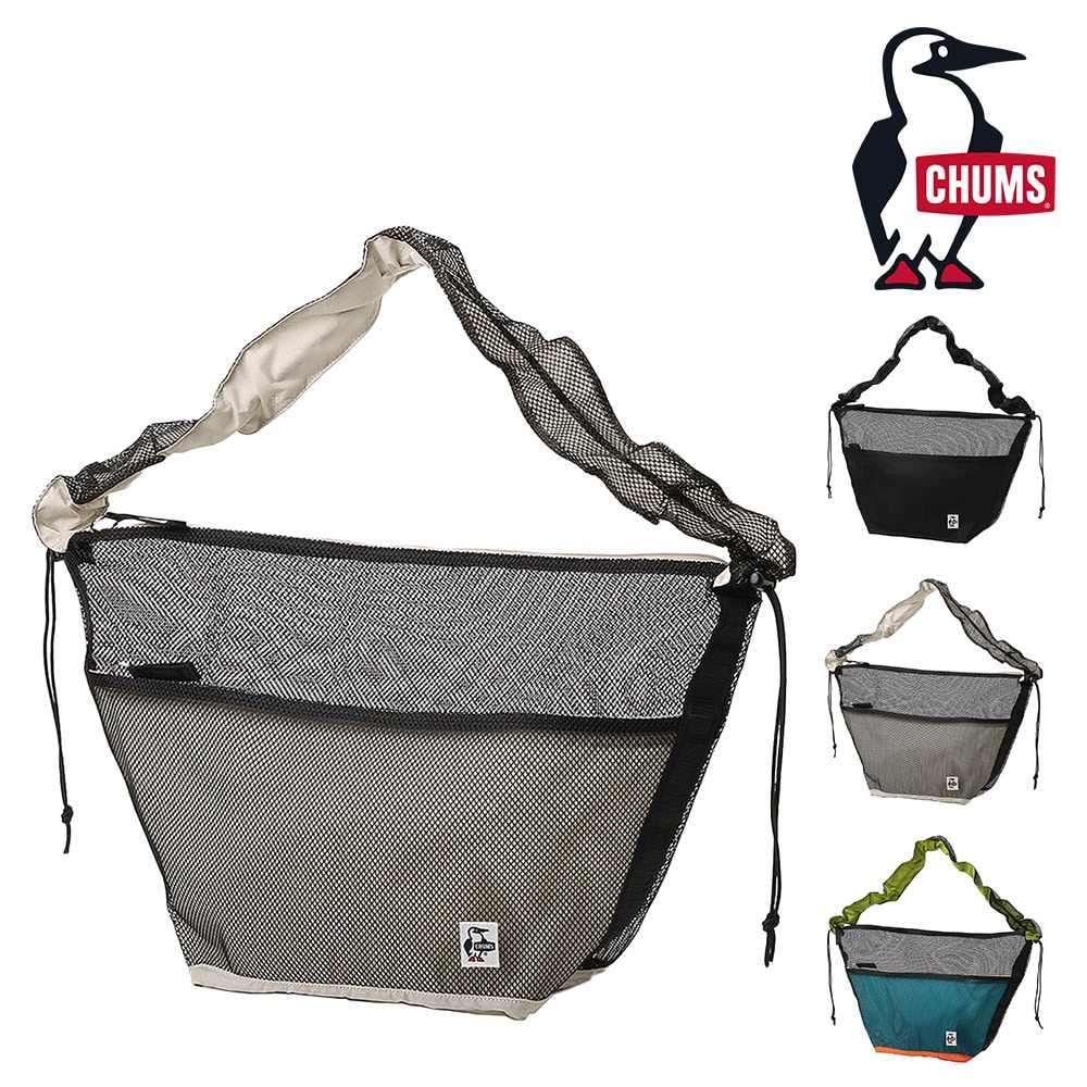 チャムス バッグ ショルダーバッグ メッシュ アウトドア 斜めがけバッグ CHUMS メッシュドローコードショルダーバッグ 20L A4サイズ CH60-3930 メンズ レディース キッズ 誕生日プレゼント ギフト 【正規代理店】 2.グレージュ -603930g057