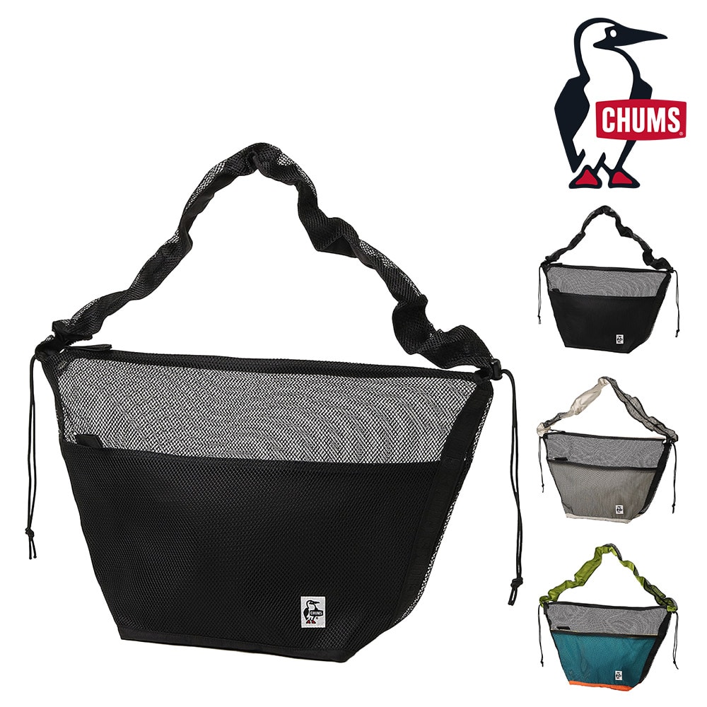 チャムス バッグ ショルダーバッグ メッシュ アウトドア 斜めがけバッグ CHUMS メッシュドローコードショルダーバッグ 20L A4サイズ CH60-3930 メンズ レディース キッズ 誕生日プレゼント ギフト 【正規代理店】 1.ブラック -603930k001