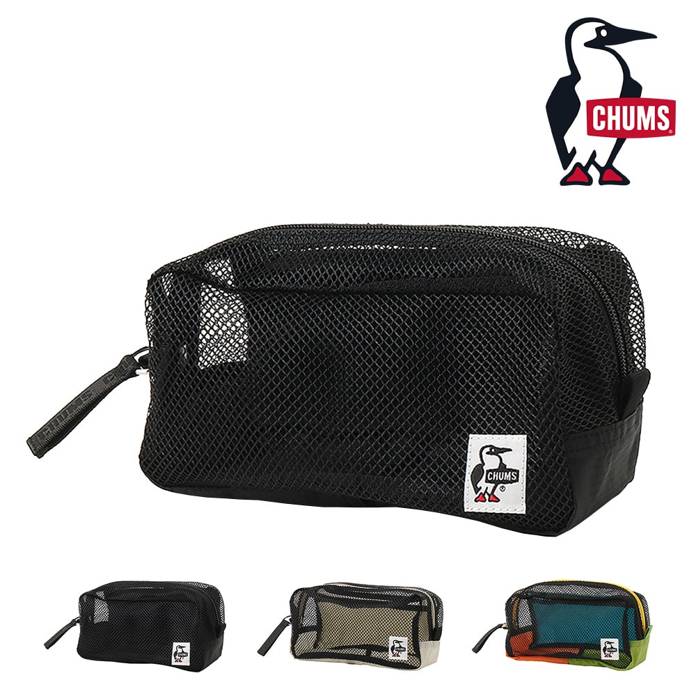 チャムス ポーチ ミニポーチ マルチケース 小物入れ トラベル アウトドア CHUMS メッシュポーチ CH60-3932 メンズ レディース キッズ 誕生日プレゼント ギフト 【正規代理店】 1.ブラック -603932k001