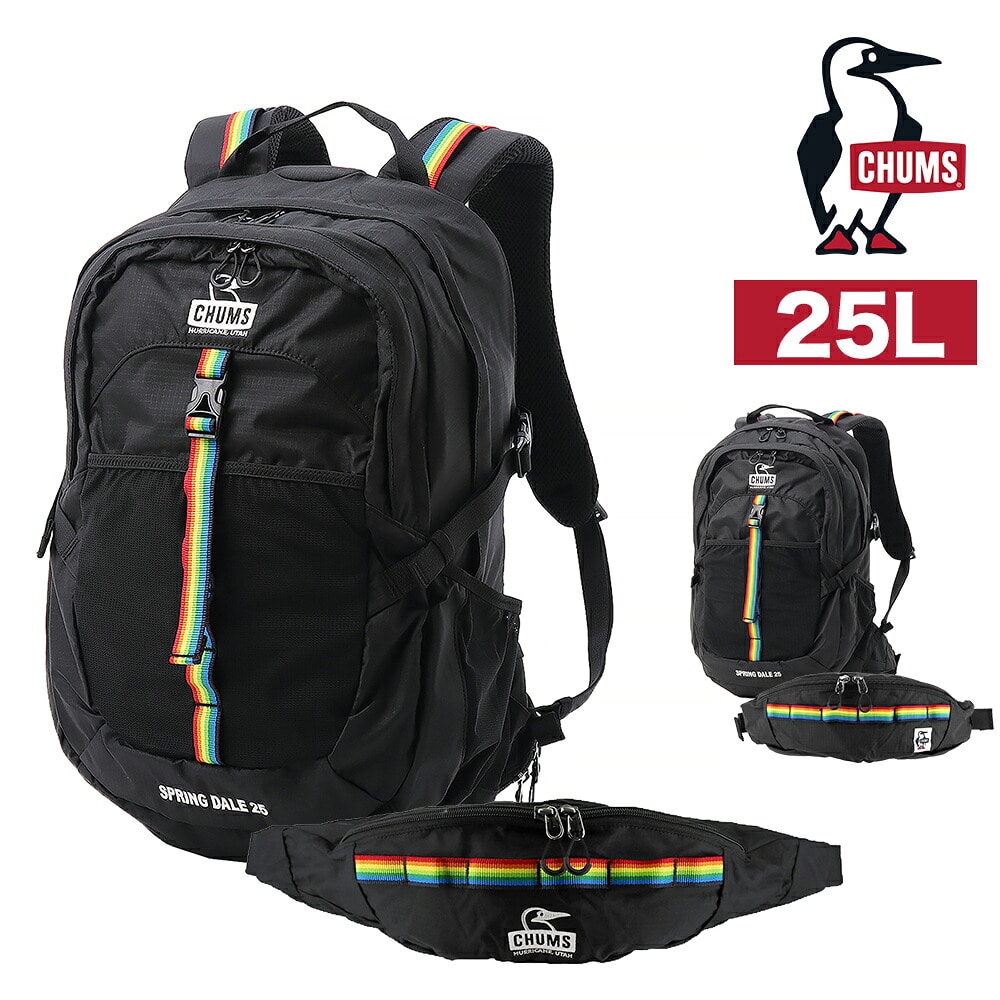 チャムス バッグ リュック バックパック ザックパック 登山 CHUMS スプリングデール25 25L A4サイズ CH60-3997 CH60-4098 メンズ レディース 1.ブラックxレインボー(2026型番) -604098k042