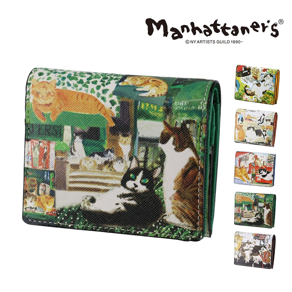 マンハッタナーズ 二つ折り財布 manhattaner's ライブリーパース 0751662 4.緑と猫 -0751662-0072