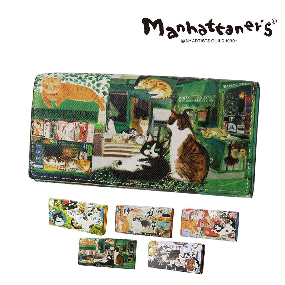 マンハッタナーズ 長財布 かぶせ manhattaner's ライブリーパース 0751665 4.緑と猫 -0751665-0072